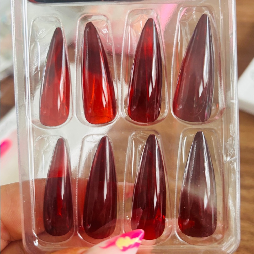Red Translucent Long Stiletto Press-On Nails